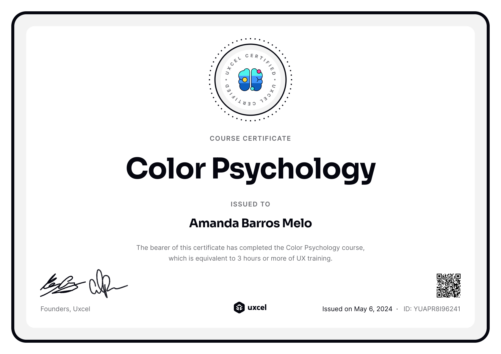 Amanda Barros Melo's certificate